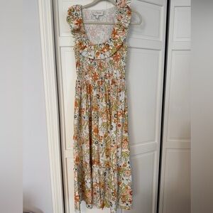 Floral Ruffle Maxi Dress in Peach & Olive